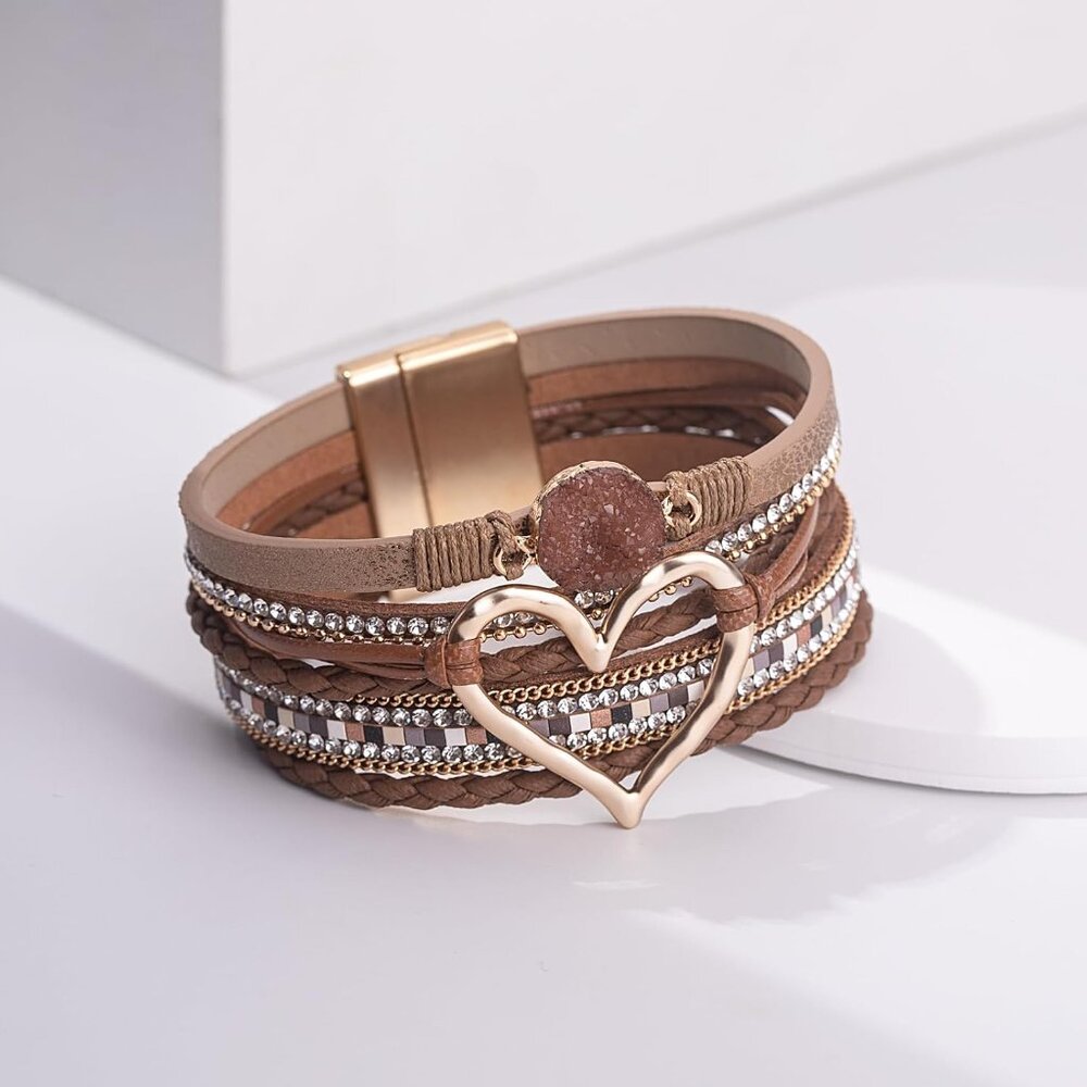 Heart Leather Wrap Bracelets Stackable Boho Cuff … - image 6